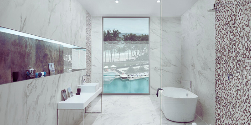 Encimeras modernas de mármol en baños de Móstoles